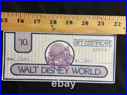1983 $10 WALT DISNEY WORLD GIFT CERTIFICATE #031020 Epcot Spaceship Earth