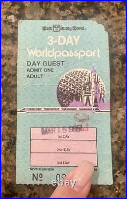 1985 Walt Disney World. 3-Day World Passport Ticket WDW. 2 Day Admission Left 1985 Walt Disney World. 3-Day World Passport Ticket WDW. 2 Day Admission Left