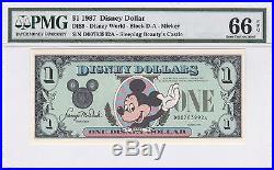 1987 $1 Disney Dollar DA Block PMG 66 EPQ Mickey Mouse Walt World Castle