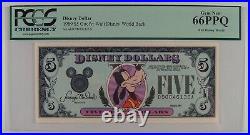 1989 $5 Disney Dollar, Goofy / Walt Disney World Back PCGS Gem New 66 PPQ
