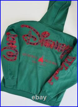2025 Walt Disney World Green Plaid Christmas Holiday Zip Hoodie Sweatshirt S