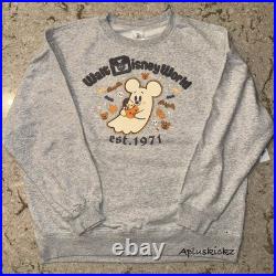 2025 Walt Disney World Halloween Mickey Mouse Ghost Grey Sweatshirt Adult Sizes