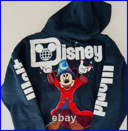 2025 Walt Disney World Sorcerer Mickey Navy Zip Hoodie Sweatshirt Adult S