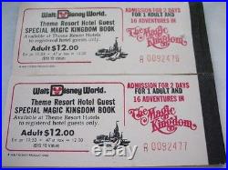 2 SEQUENTIAL 1970's Rare Vintage Walt Disney World Tickets Complete Verified