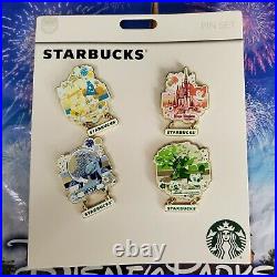 4 Park Starbucks Set Walt Disney World 50th Anniversary Tumbler Ornaments Pins