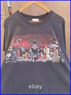 90s Vintage Disney World Villains Cruella de Vil Scar Chernabog T-Shirt L 22x27