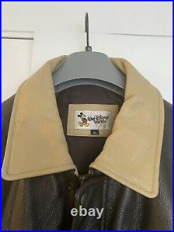 Authentic Walt Disney World Men's Brown/Beige 100% Leather Bomber Jacket Sz XL