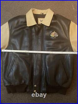 Authentic Walt Disney World Men's Brown/Beige 100% Leather Bomber Jacket Sz XL