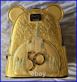 BNWT Loungefly Disney Parks Walt Disney World 50th Backpack Handbag Gold/Black