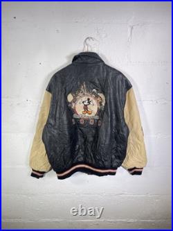 Black/Cream Walt Disney World Mickey 2000 Leather Bomber Jacket