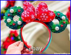 DISNEY PARKS MINNIE MOUSE Holiday Holly Wreath CHRISTMAS EARS HEADBAND BNWT Xmas