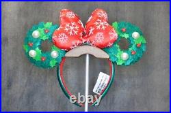 DISNEY PARKS MINNIE MOUSE Holiday Holly Wreath CHRISTMAS EARS HEADBAND BNWT Xmas