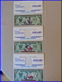 Disney 2 x $1 and a $5 bills Goofy and Mickey Walt Disney 1997. 25th Anniversary