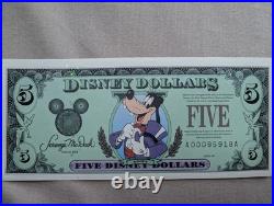 Disney 2 x $1 and a $5 bills Goofy and Mickey Walt Disney 1997. 25th Anniversary