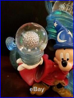 Disneyland Walt Disney World Sorcerer Mickey 4 Park One World Large Snow Globe