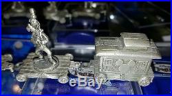Hudson Disney Pewter Train Set Walt Disney World 8 Pcs with Engine & Caboose NIB
