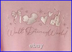 Large 2025 Disney Parks Sweatshirt Walt Disney World Bow Castle Pink