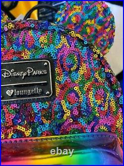 Loungefly Rainbow Sequin Mickey Backpack WDW Disney Parks BNWT