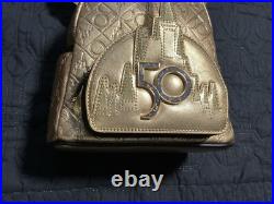 Loungefly Walt Disney World 50th Anniversary Leather Deluxe Gold Mini Backpack