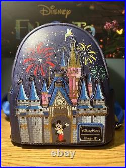 Loungefly Walt Disney World Mickey Cinderella Castle Fireworks Backpack NWT