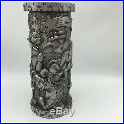 Mickey Mouse Animation Vase Walt Disney World Florist Cylindrical Silver Resin