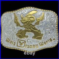Mickey Mouse Walt Disney World Gun Cowboy Western 90s NOS Vtg Belt Buckle