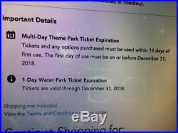NEW Walt Disney World 2 Day Park Base Ticket + Waterpark Ticket Adult