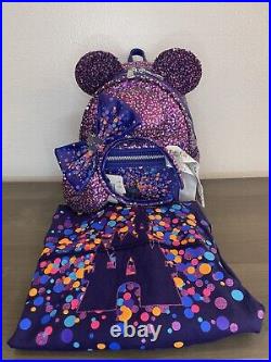 NWT! Loungefly Walt Disney World Purple Sequin Backpack, Ears & Spirit Jersey Se