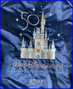NWT Walt Disney World 50th Anniversary Celebration Castle Satin Bomber Jacket M
