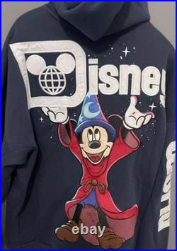 New 2025 Walt Disney World Sorcerer Mickey Mouse Navy Zip Hoodie Sweatshirt, XL