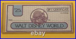 RARE 1987 Disney Paper Gift Certificate $25 With Brochure Like Disney Dollars
