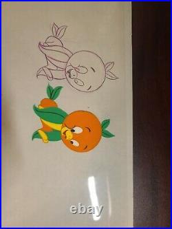 RARE Original Walt Disney World Orange Bird Animation Cel & Pencil Drawing WDW