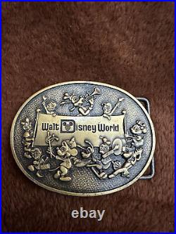 RARE Vintage Walt Disney World Brass belt buckle Mickey donald goofy minnie