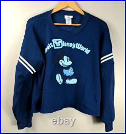 Rare Disney Walt Disney World Mickey Mouse Blue Crewneck Sweatshirt Crop Top L