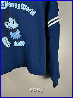 Rare Disney Walt Disney World Mickey Mouse Blue Crewneck Sweatshirt Crop Top L