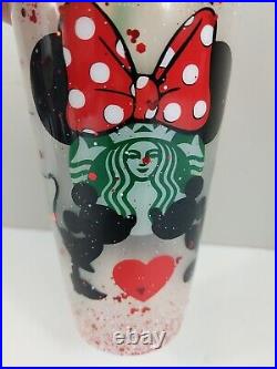 Rare Mickey & Minnie Mouse Walt Disney World Starbucks Plastic Tumbler With Straw
