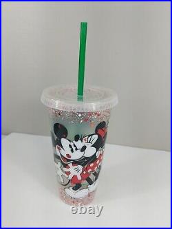 Rare Mickey & Minnie Mouse Walt Disney World Starbucks Plastic Tumbler With Straw