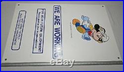Rare Vintage 1990s Walt Disney World'We are Working' Sign Mickey Mouse 36 x 24