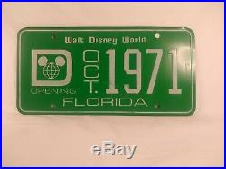 Rare Vintage Walt Disney World Green license Plate Opening October 1971