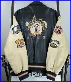 Rare WALT DISNEY WORLD 2001 Size XL Mens Leather Jacket Black Bomber Coat Mickey