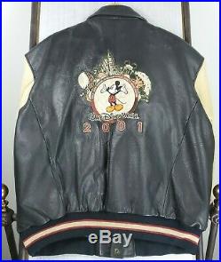 Rare WALT DISNEY WORLD 2001 Size XL Mens Leather Jacket Black Bomber Coat Mickey