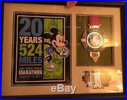 Rare Walt Disney World 2013 Marathon 20th Anniversary Framed Print with Medal