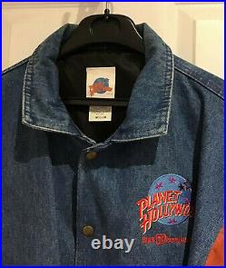 Rare Walt Disney World Planet Hollywood Denim Embroidered Leather Jacket Size M