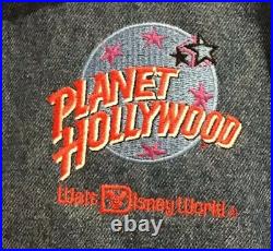 Rare Walt Disney World Planet Hollywood Denim Embroidered Leather Jacket Size M