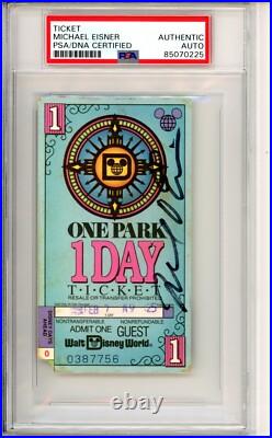Signed 1995 Walt Disney World Ticket Psa Dna Coa Autographed Michael Eisner Ceo