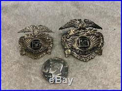 Two Vintage Walt Disney World Security Officer Hat Badge Engraved Sun Badge Co