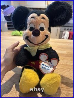 VINTAGE 1971 Mickey Mouse Plush Walt Disney World Inaugural Snap Ring & TAGS