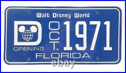 Very Rare Original Walt Disney World Opening Day License Plate 1971 Mickey BLUE