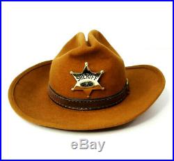 Vintage 1970s Walt Disney World Frontierland Wool Cowboy Hat w Sheriff Badge Pin