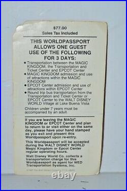 Vintage 1988 Walt Disney World 3-Day Worldpassport Ticket 2 days unstamped